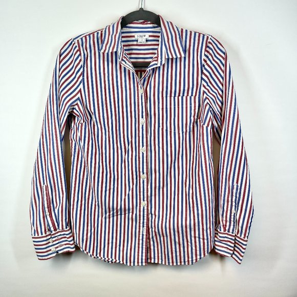 J. Crew Women's Classic-fit Cotton Trifecta Stripe Boy Button Down Shirt Size XS - Picture 2 of 5